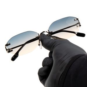Mens Luxury Grey And Tan Gradient Tint Rimless Sunglasses